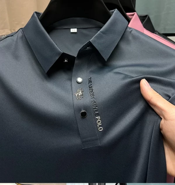 Camisa pólo de seda lapela luz luxo moda gelo tendência manga curta