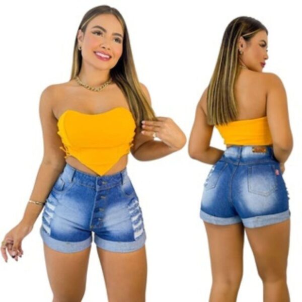 Short Jeans Feminino Cintura Alta Modelo Detonado, - Image 4