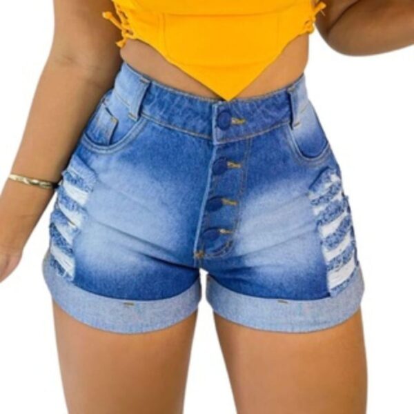 Short Jeans Feminino Cintura Alta Modelo Detonado,